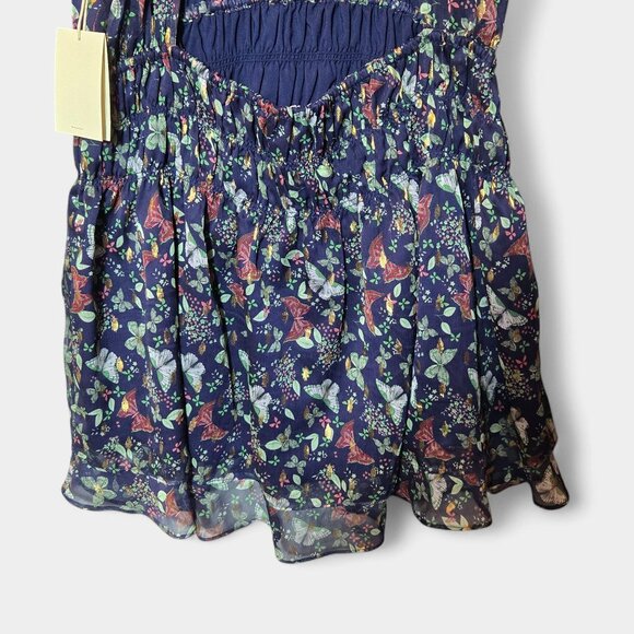 Tularosa Jaelyn Mini Dress Navy Butterfly Print Semi Sheer Flowy Boho Large NWT - Picture 9 of 16
